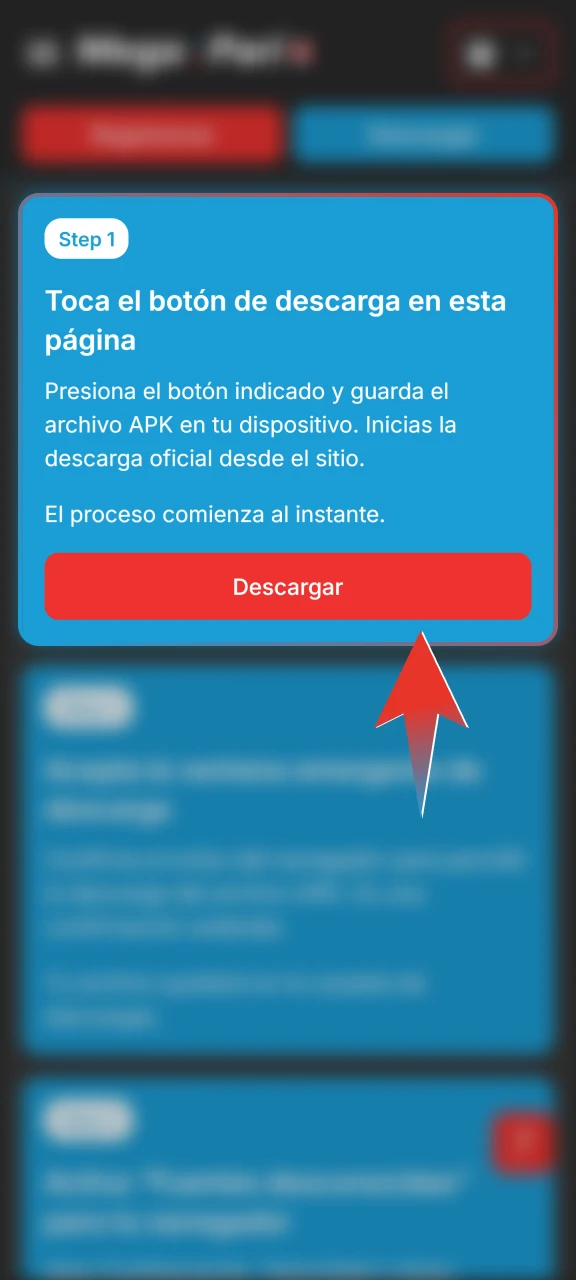 Haz clic en el enlace oficial de Megapari para iniciar la descarga del archivo APK de forma segura.