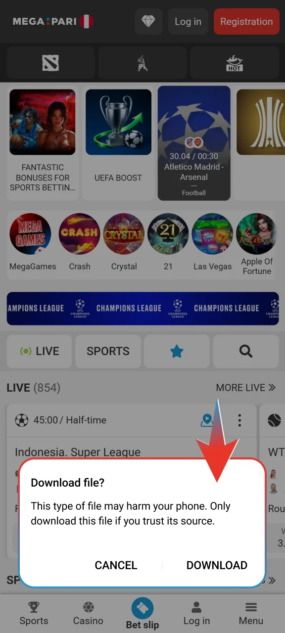 Accept the download request to save the Megapari file to your phone.