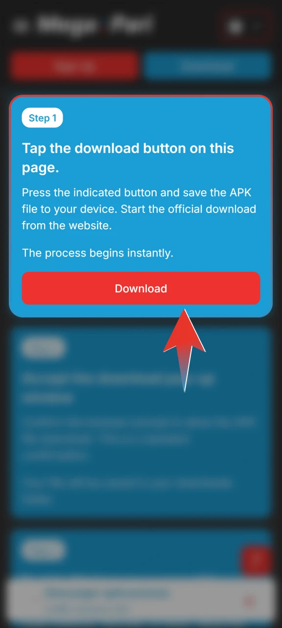 Click the download button to get the Megapari APK for Android.