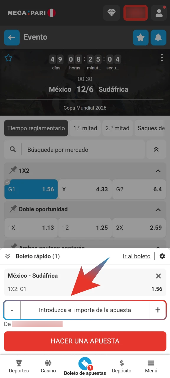 Completa tu cupón de apuesta y confirma las cuotas en Megapari.