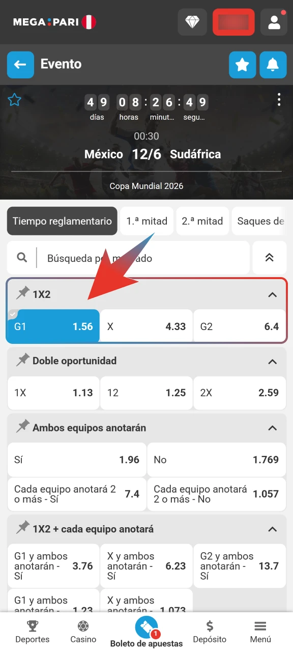 Escoge el evento deportivo y el mercado donde deseas ganar hoy.