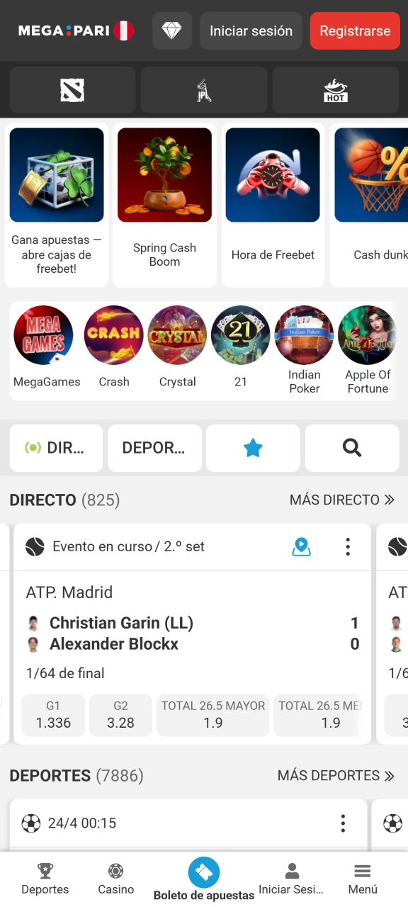 Inicia la aplicación de Megapari en tu dispositivo móvil para acceder a la pantalla de bienvenida.