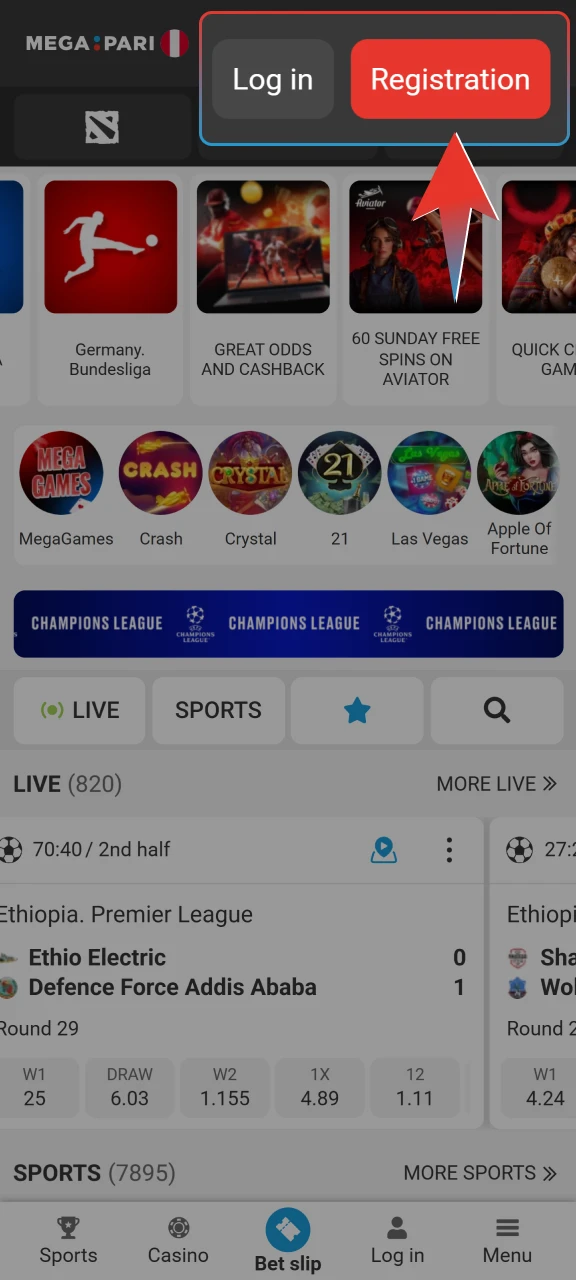 Launch the Megapari app on your mobile device to start.