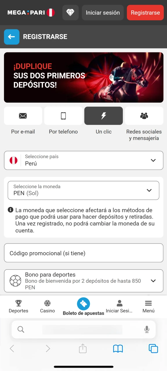 Completa el formulario de inscripción en Megapari para tener tus credenciales listas antes de añadir el acceso directo.