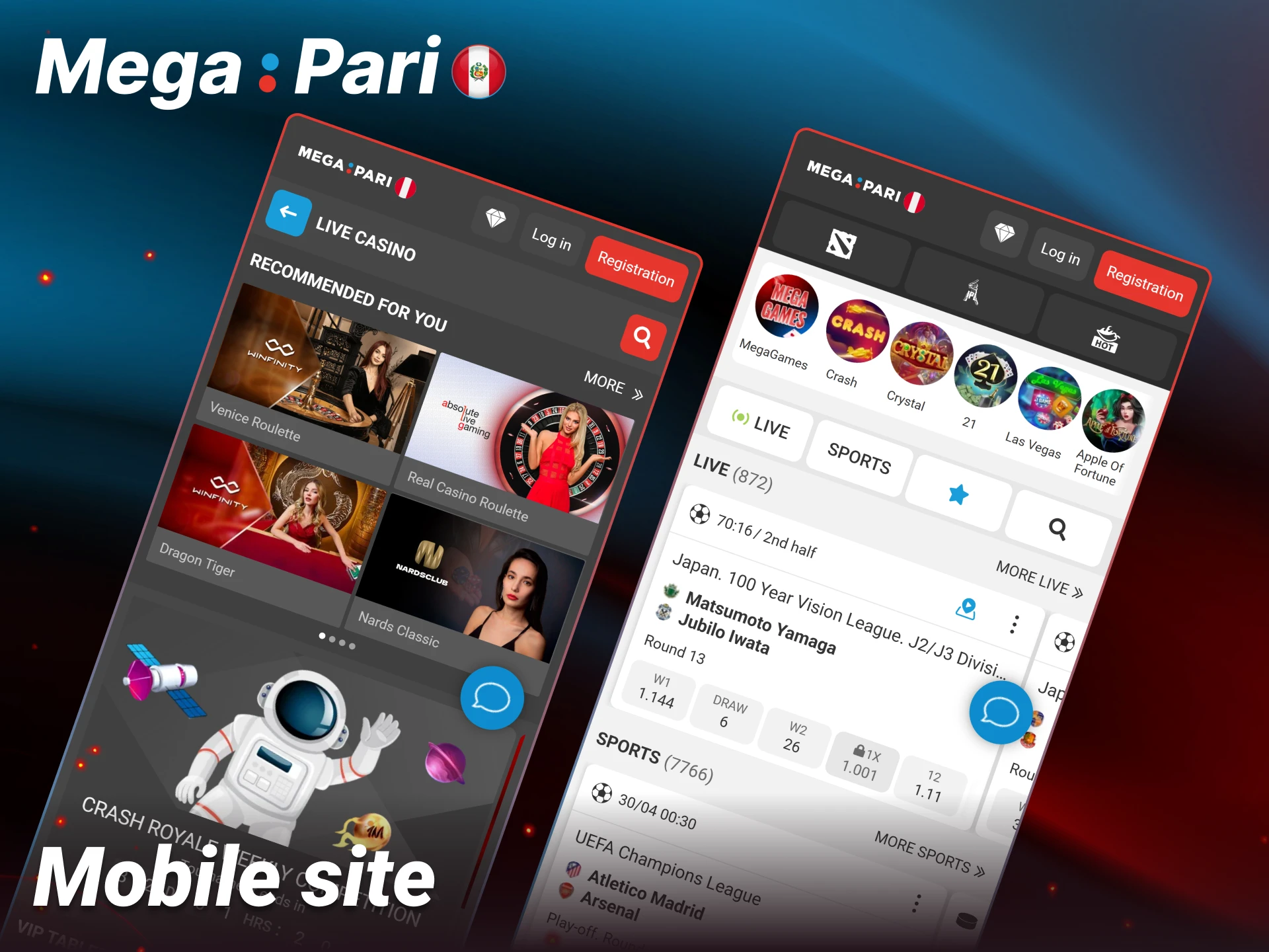 Use the Megapari mobile site to play games without any installation.