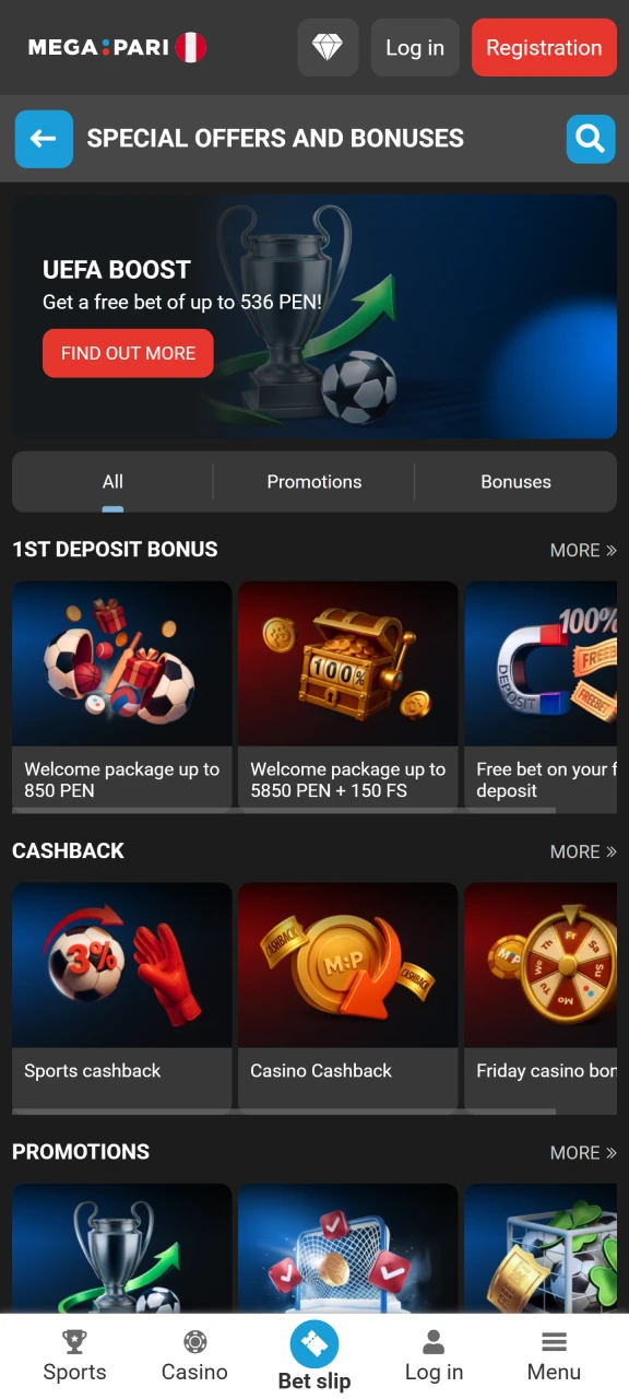 View and activate the latest mobile bonuses available on the app.