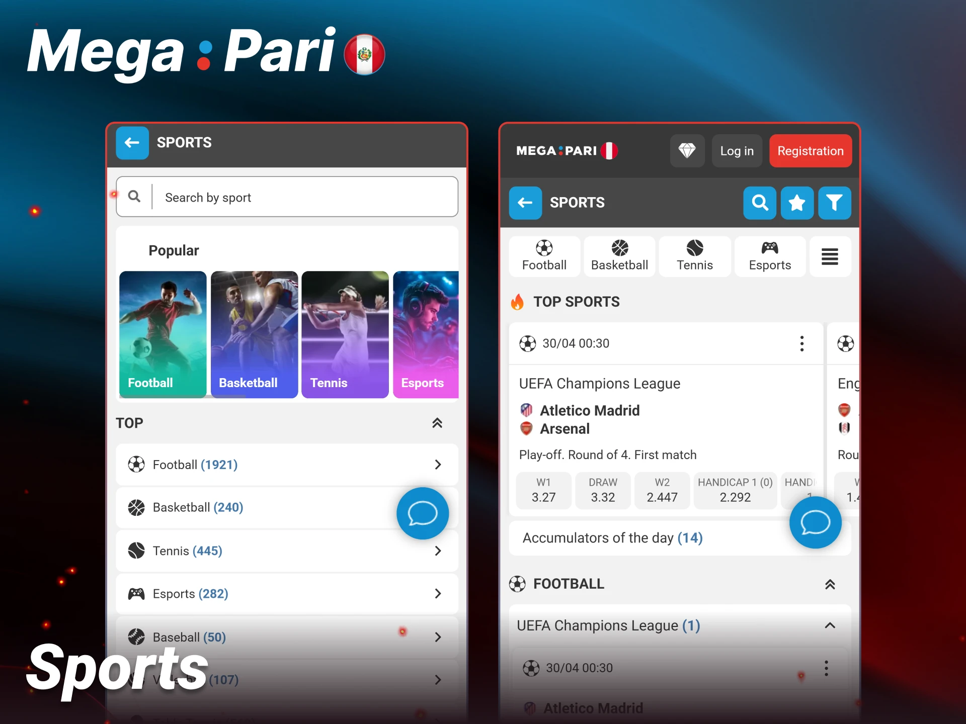 Explore all sports markets available on the Megapari mobile betting app.
