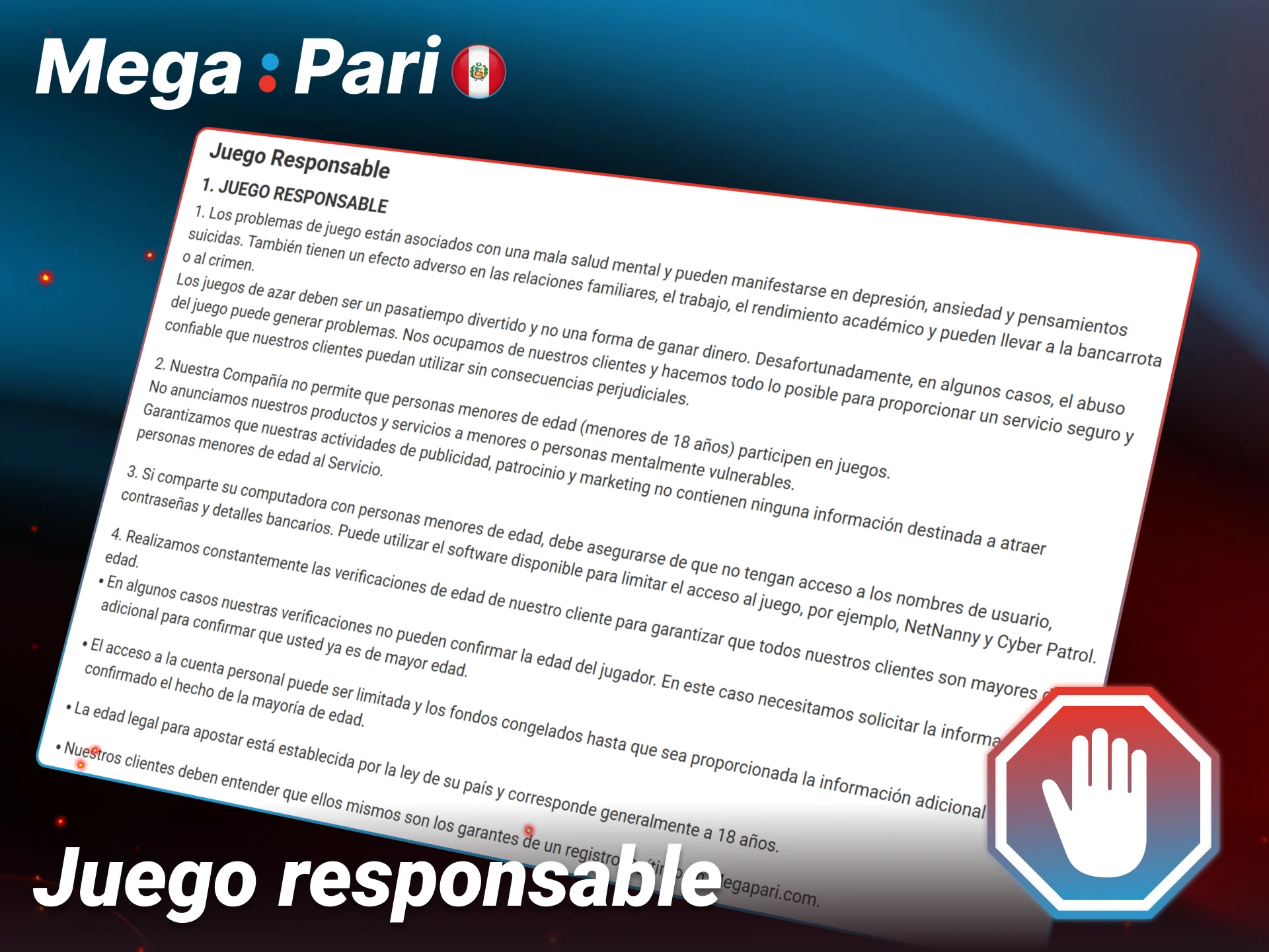 Utiliza las herramientas de juego responsable para protegerte en Megapari hoy.