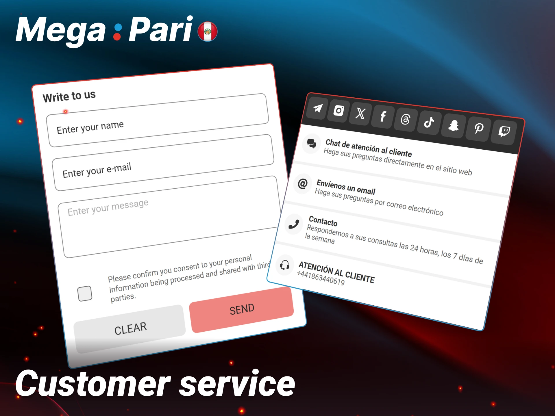 Contact the Megapari customer service team for twenty four hour support.