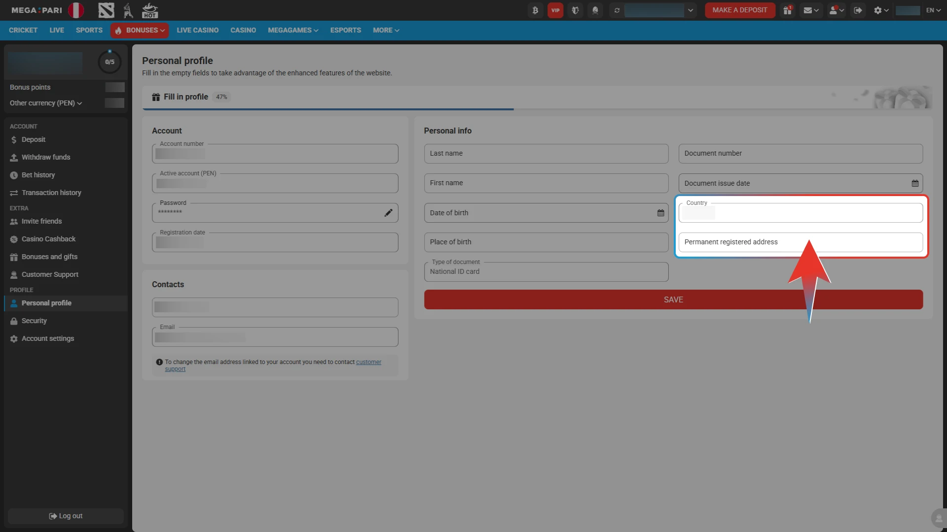 Attach a recent utility bill to verify your address in Megapari.