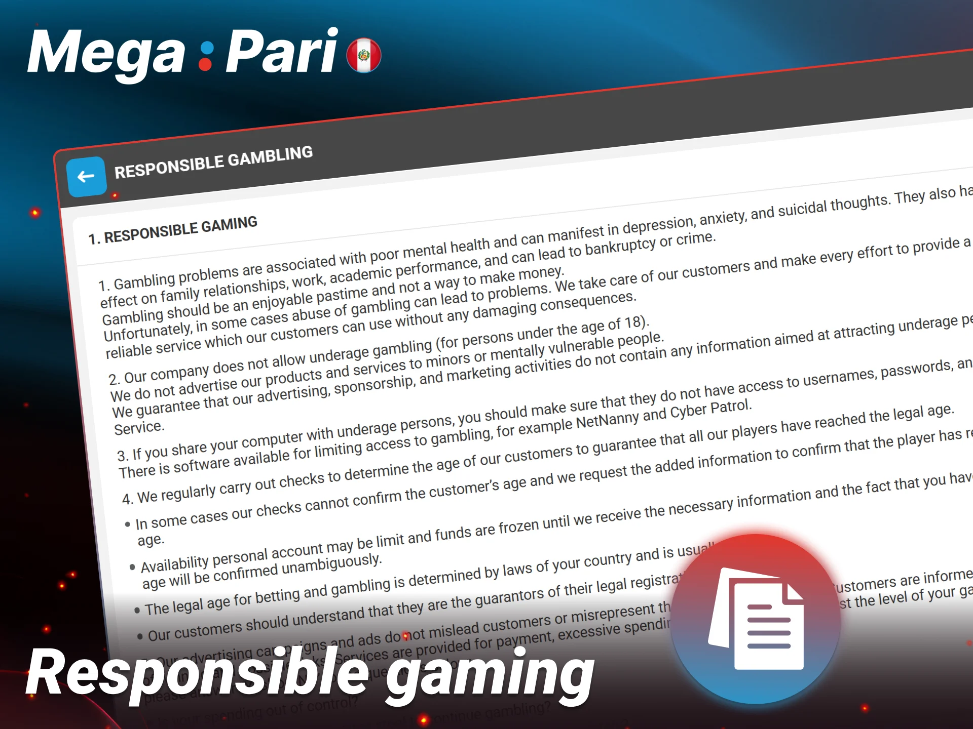 Practice responsible gaming using the tools provided by Megapari Peru.