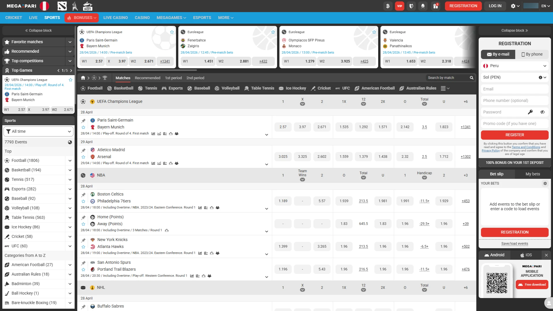 Place your bets on your favorite events at Megapari sportsbook.