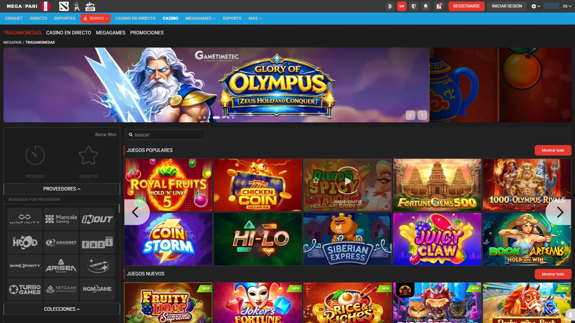 Explora la amplia biblioteca del casino de Megapari con miles de tragamonedas y juegos de mesa.