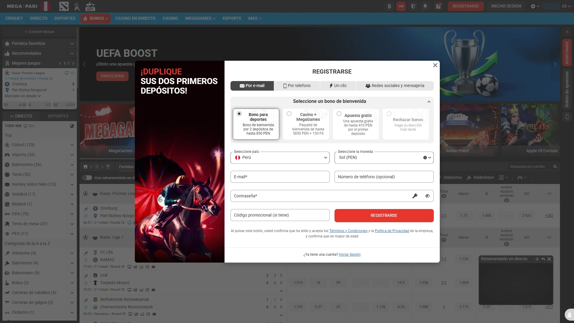 Abre el formulario de registro de Megapari y crea tu cuenta en pocos minutos para empezar a jugar.
