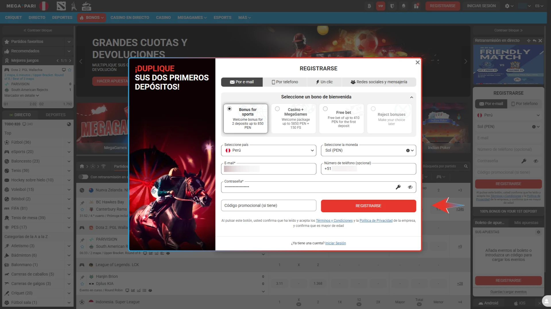 Accede a tu cuenta de Megapari introduciendo tus datos de usuario para comenzar la experiencia.