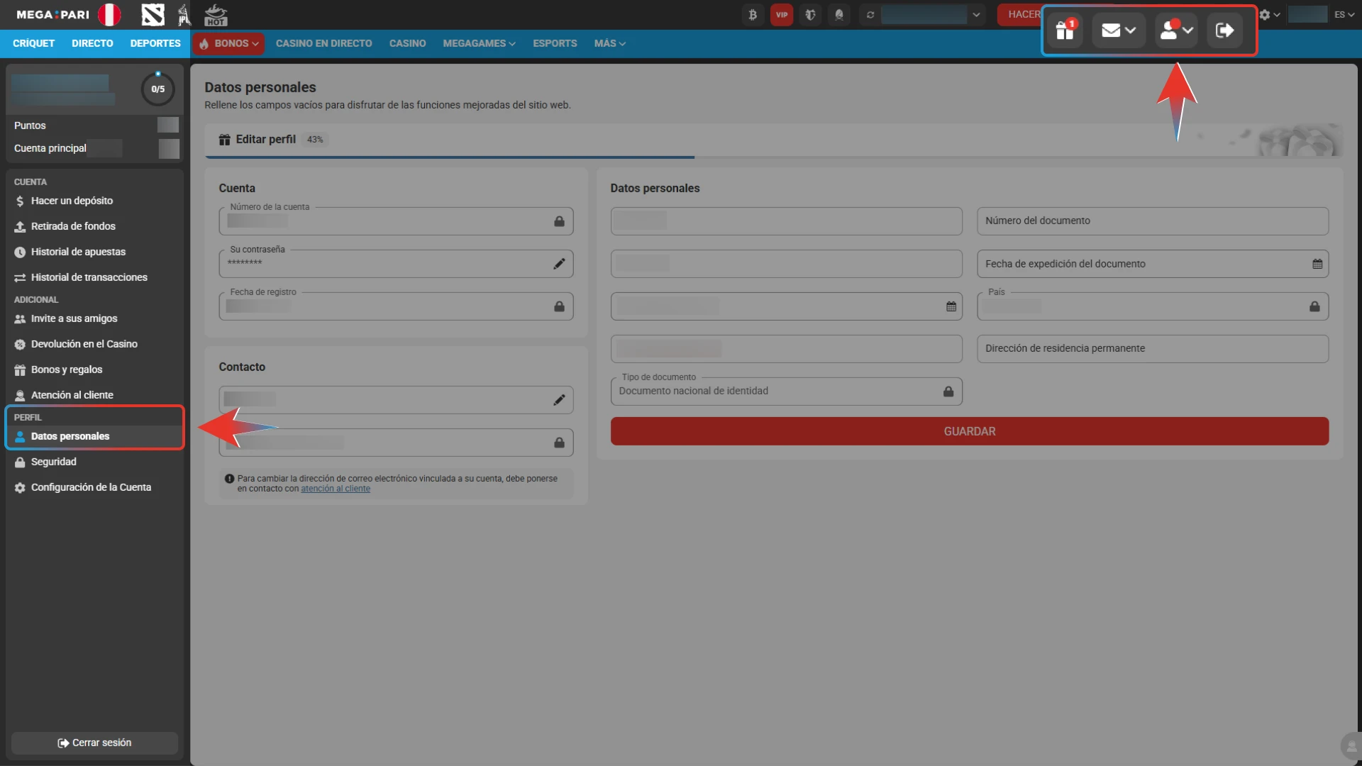 Completa toda la información de tu perfil en Megapari, asegurándote de que tu nombre y datos coincidan con tu documento oficial.