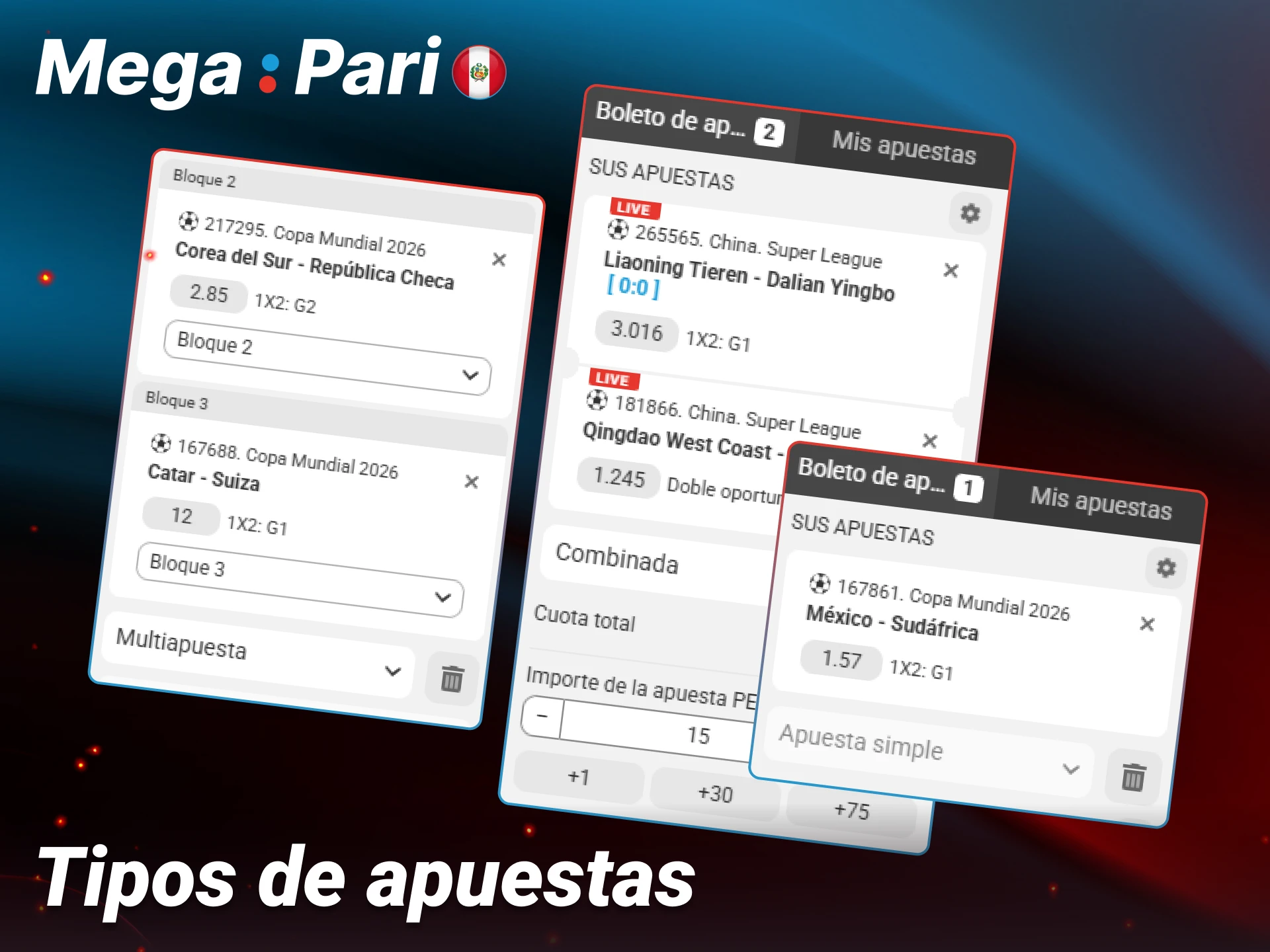 Personaliza tu estrategia en Megapari eligiendo entre apuestas simples, combinadas o de sistema.