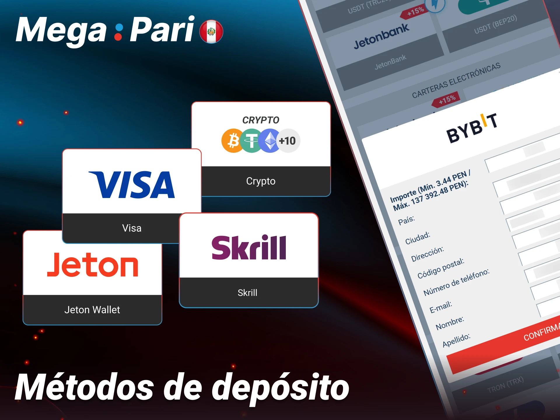 Elige entre los métodos de depósito más populares disponibles en Megapari Perú.