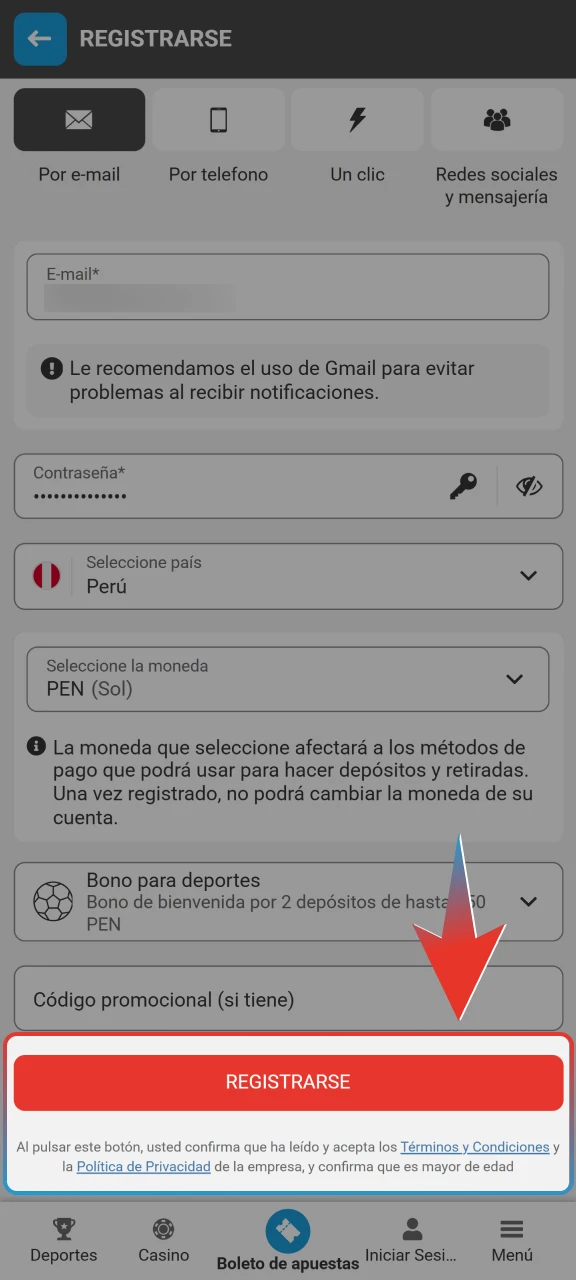 Valida tu cuenta mediante el código enviado a tu celular o email para acceder a Megapari.