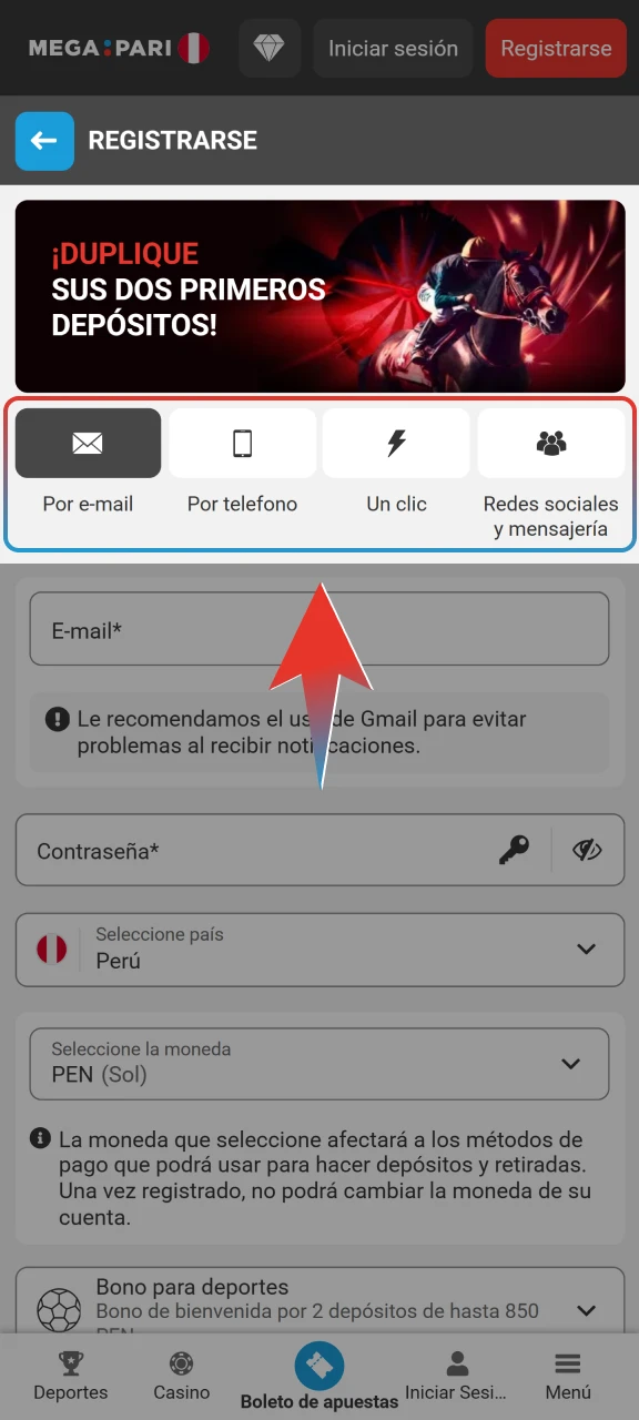 Selecciona la modalidad de inscripción que prefieras, ya sea por correo, teléfono o redes sociales en Megapari.