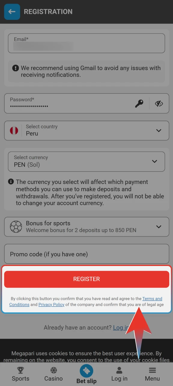 Accept the terms and conditions to join Megapari from your phone.