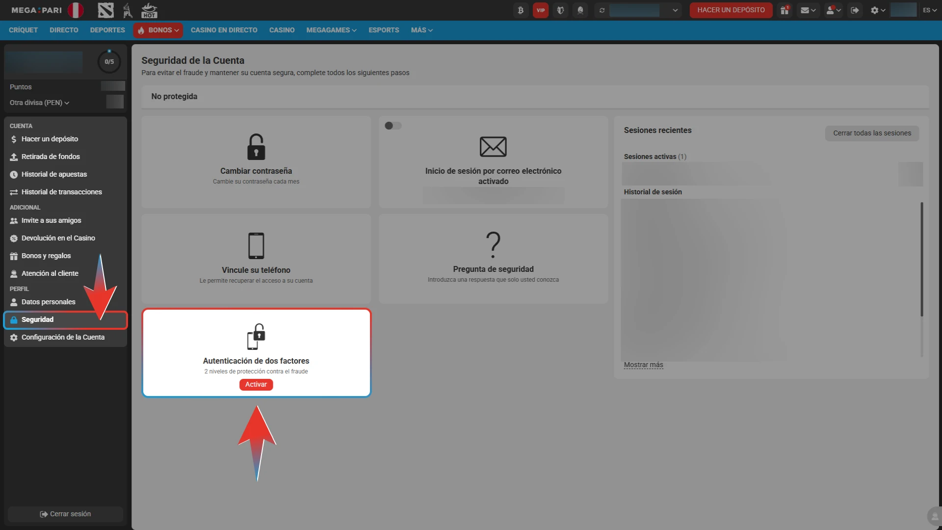 Introduce el código de autenticación de dos factores (2FA) para proteger el ingreso a tu cuenta de Megapari.