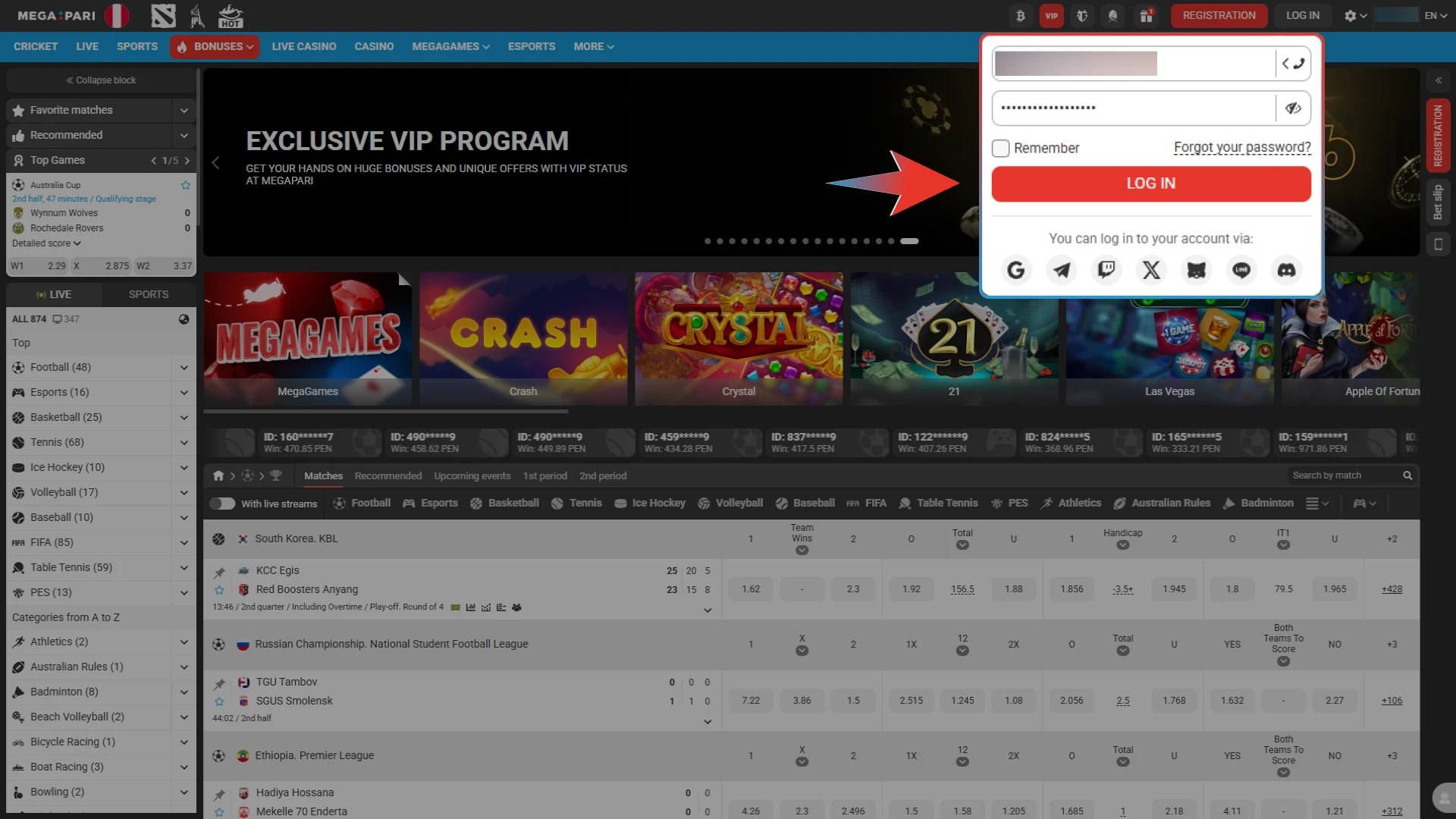 Enter your credentials to log in to your Megapari profile.