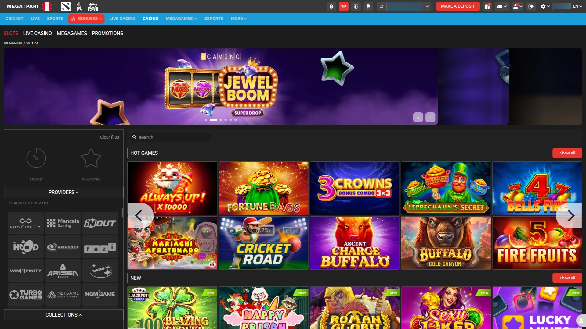 Use your bonus to play casino games or bet on Megapari.