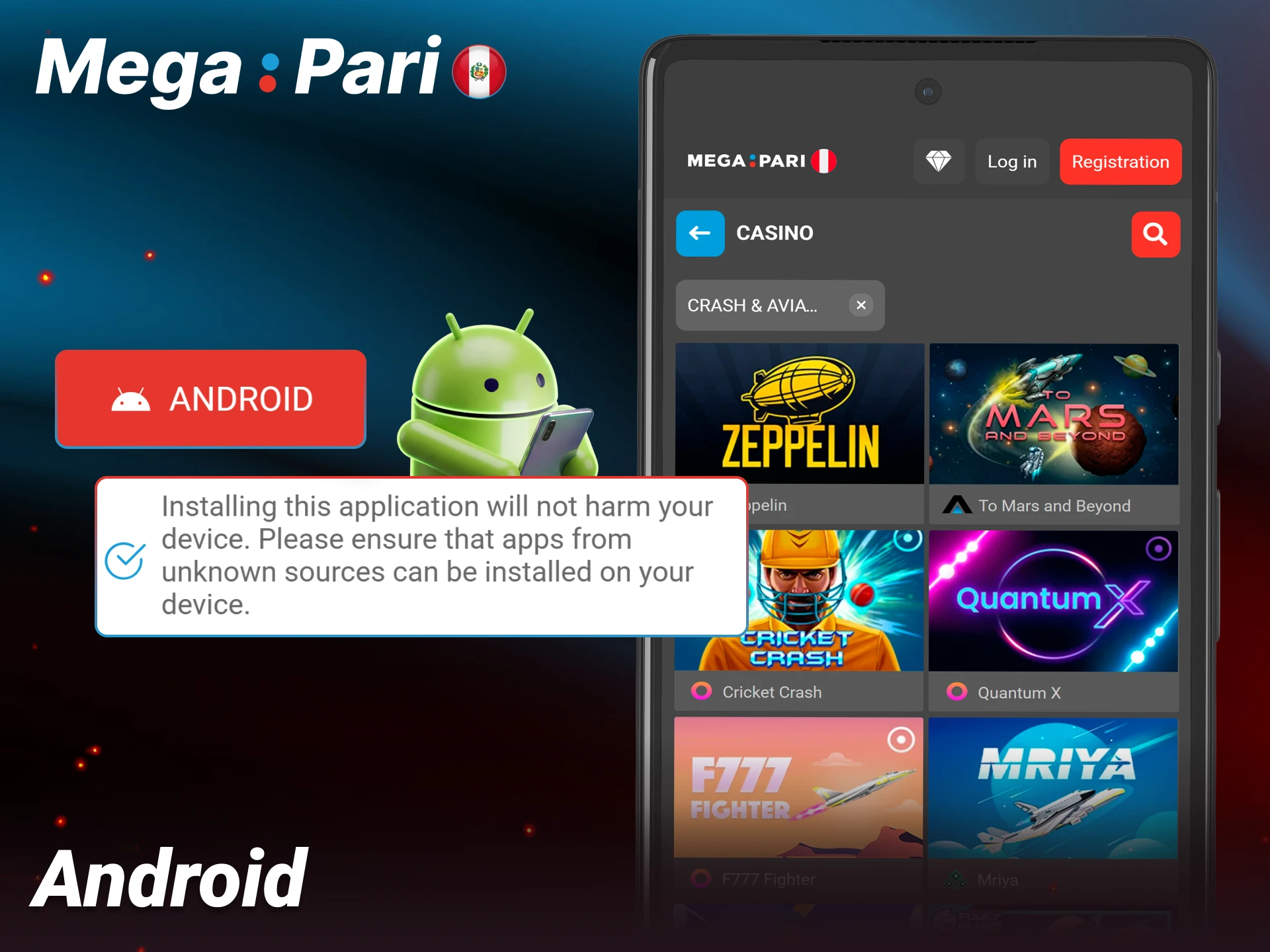 Install the Megapari Android app to play casino games anywhere.