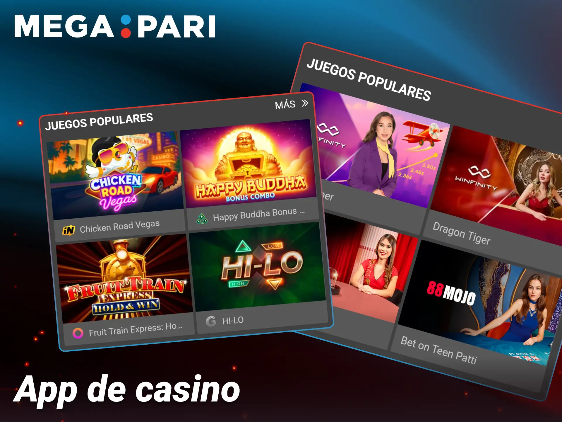Disfruta de tragamonedas y juegos en vivo descargando la app Megapari.