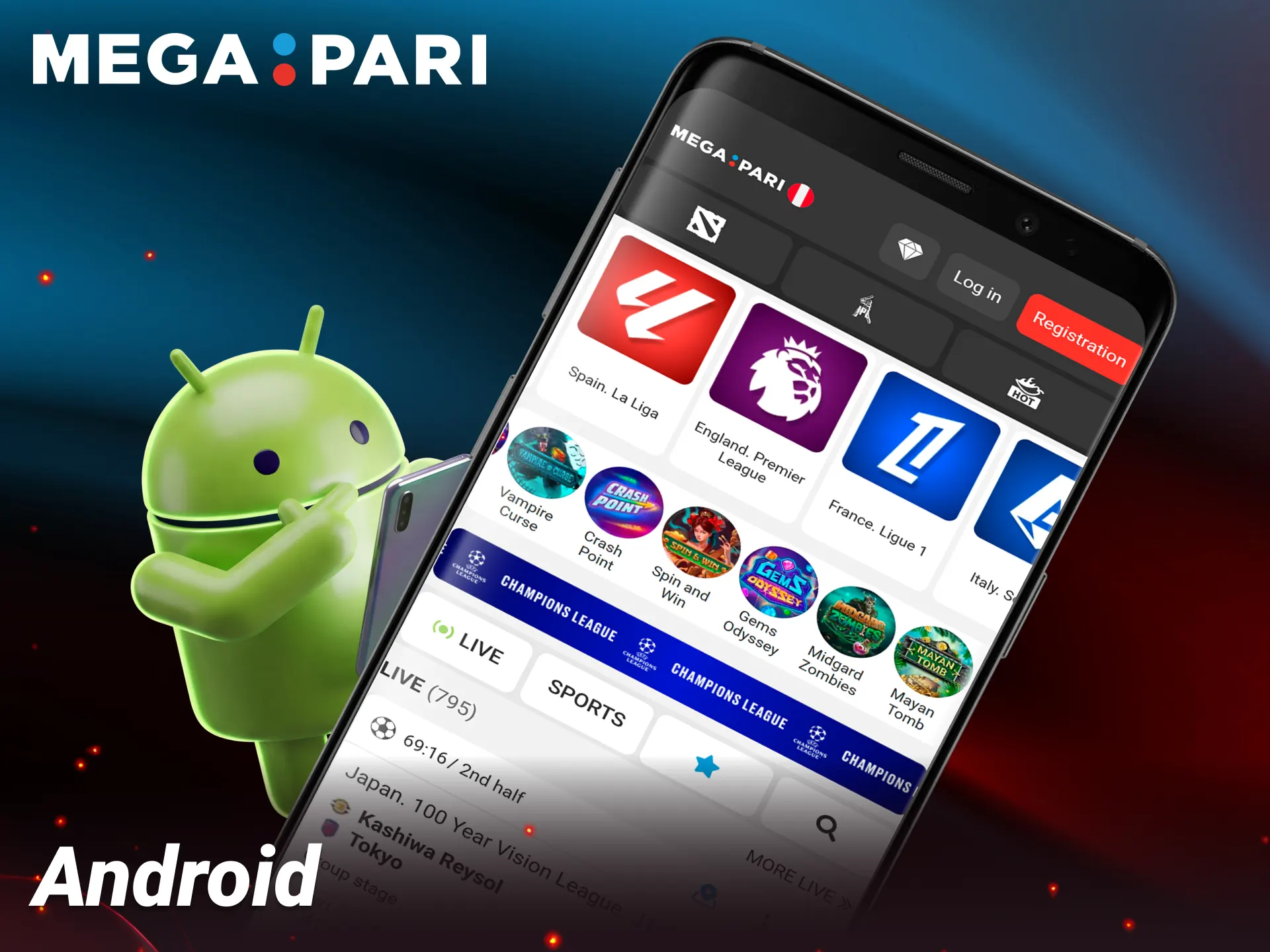 Download the Megapari Android application to access instant betting options.
