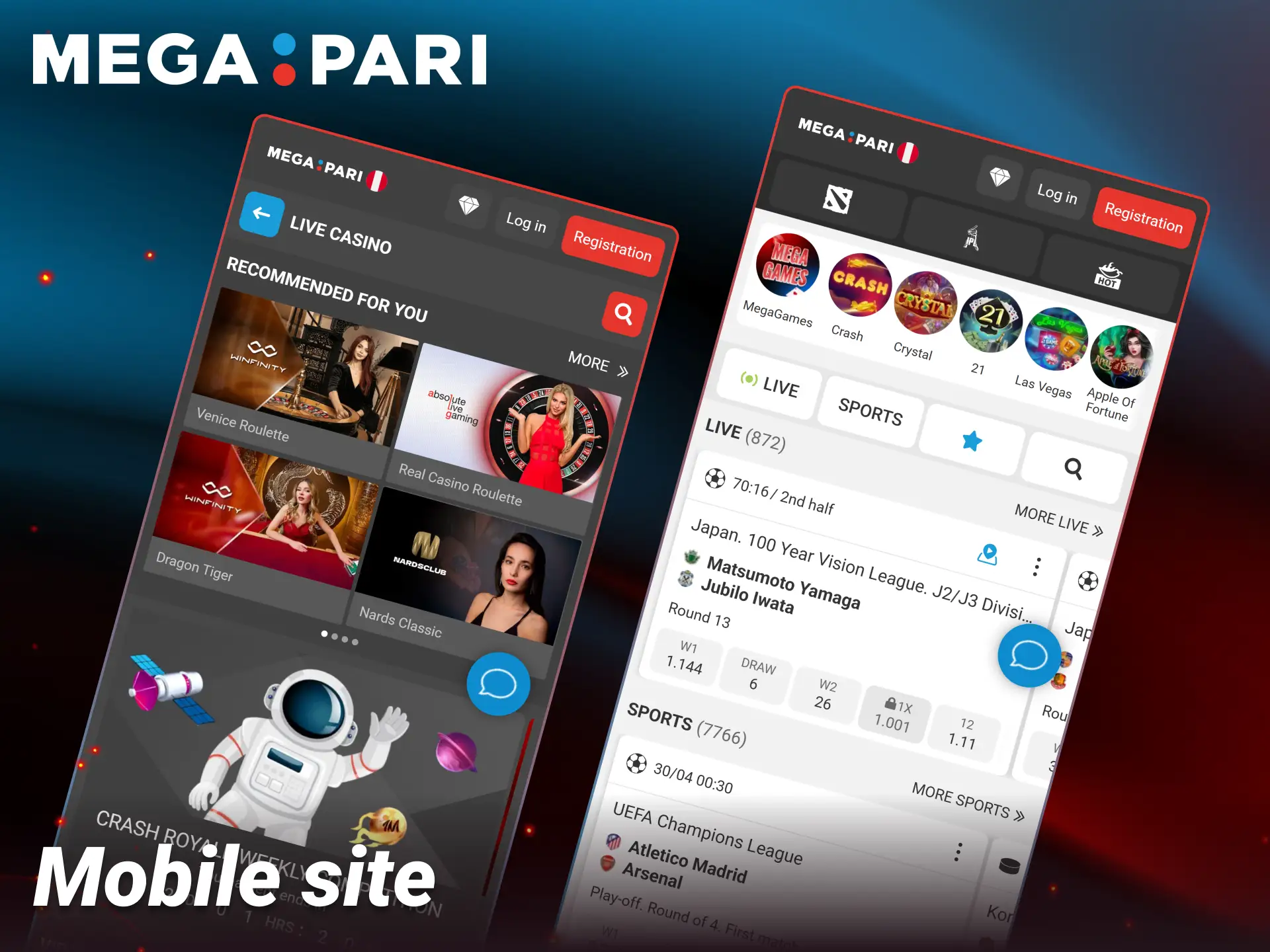 Use the optimized mobile browser version to place bets on Megapari.