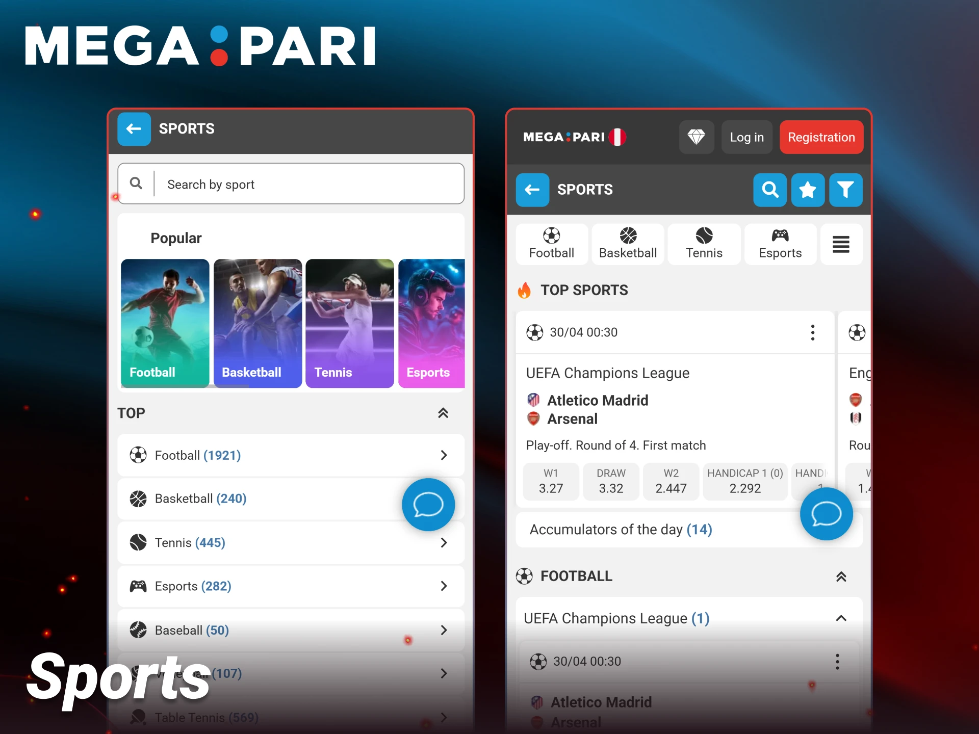 Explore top sports betting markets directly from the official Megapari app.