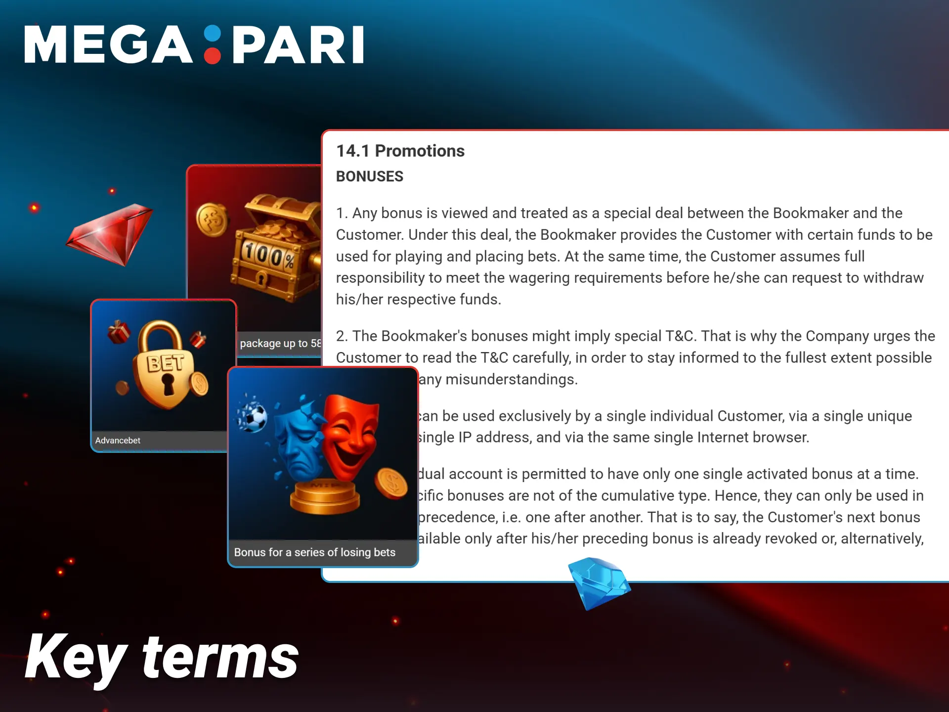 Read the wagering requirements before activating your bonuses on Megapari.