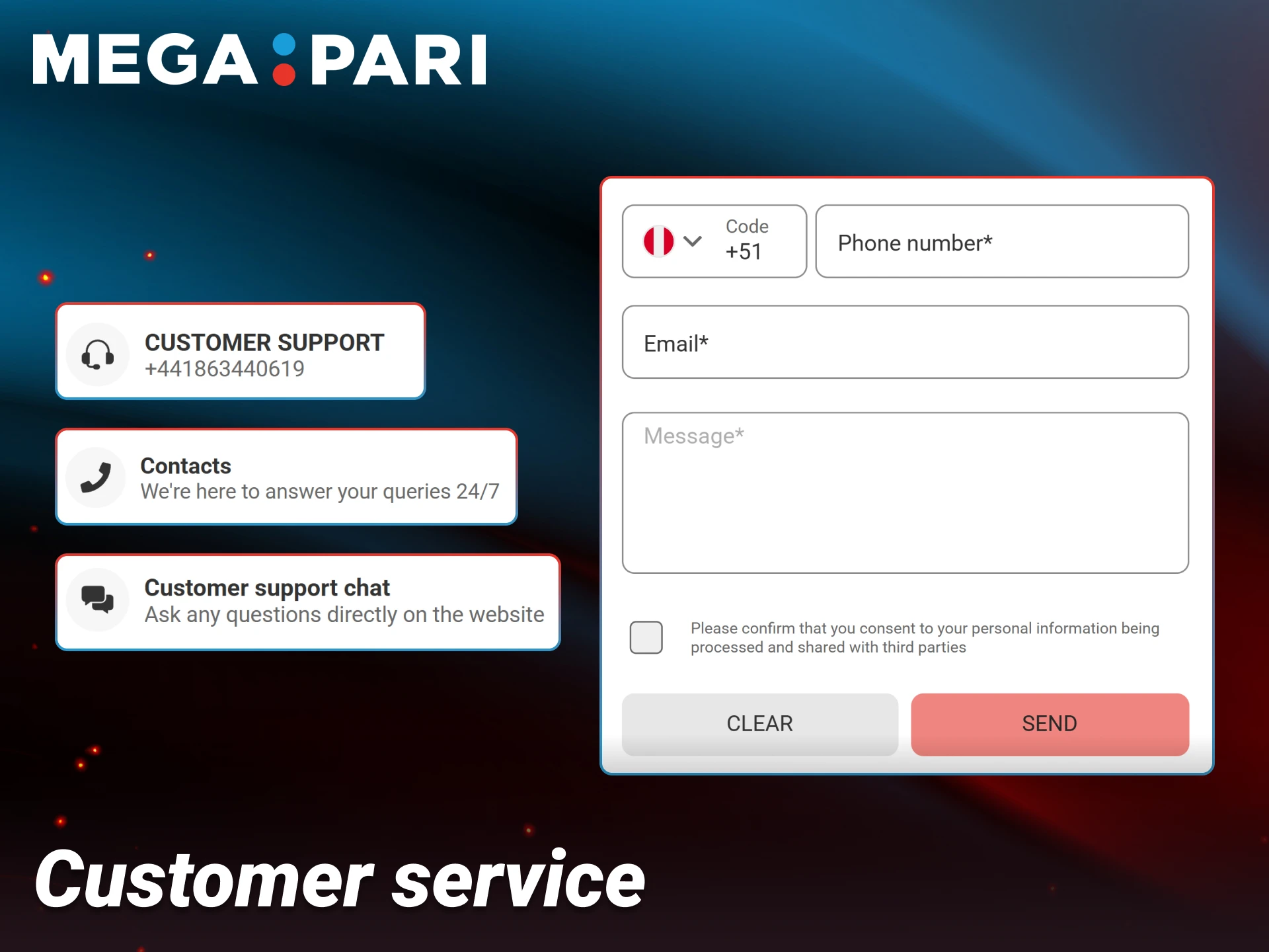 Reach out to our customer support team anytime on Megapari.