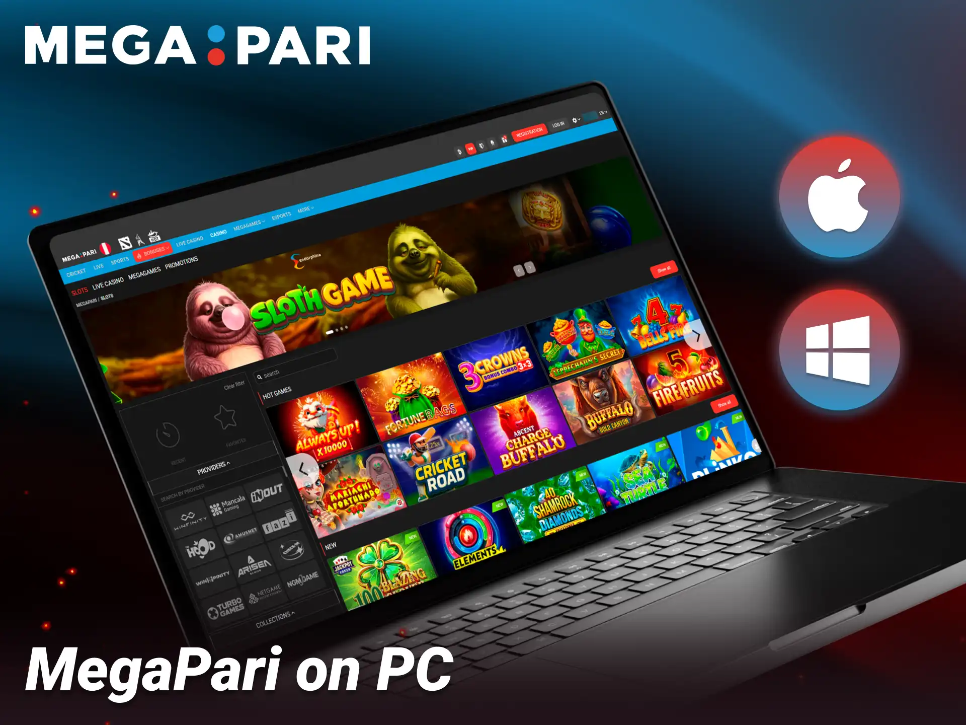 Launch desktop casino games on the main Megapari platform.