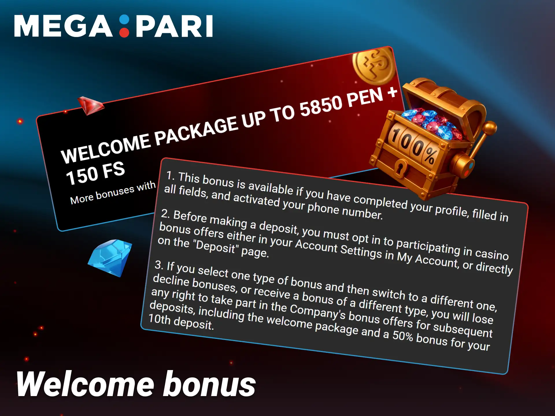 Claim your huge welcome package with bonus spins at Megapari.