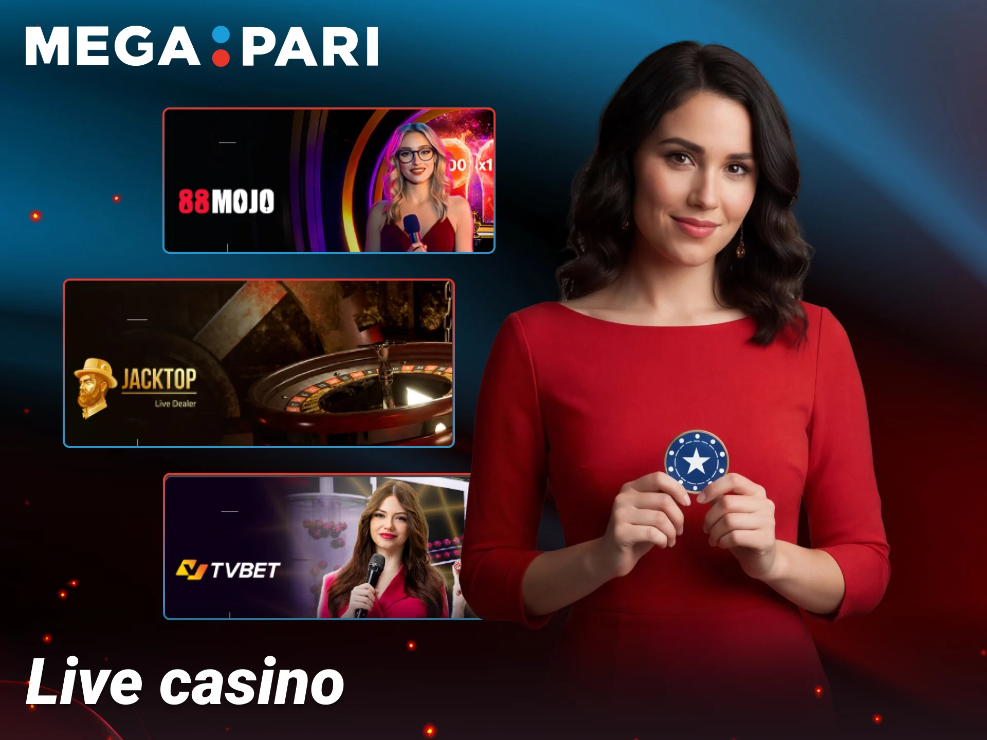 Play live casino games with real professional dealers at Megapari.