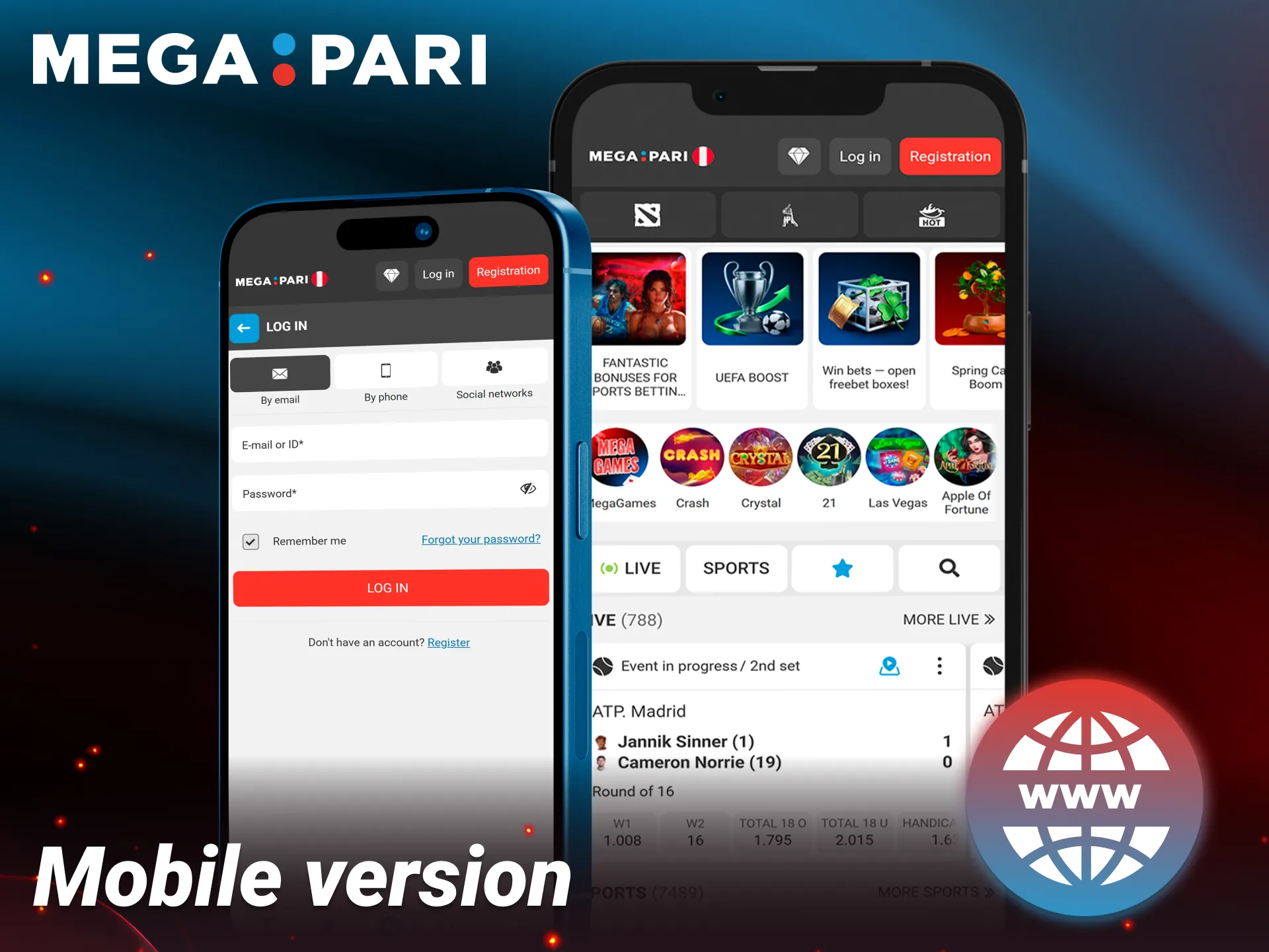 Access the fully optimized mobile site to bet anywhere with Megapari.