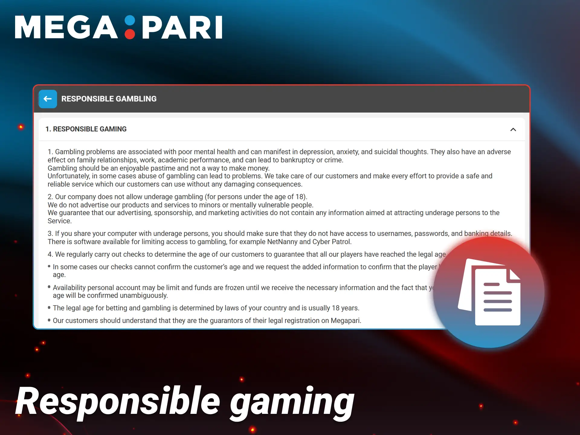 Set personal gaming limits to ensure safe betting at Megapari.